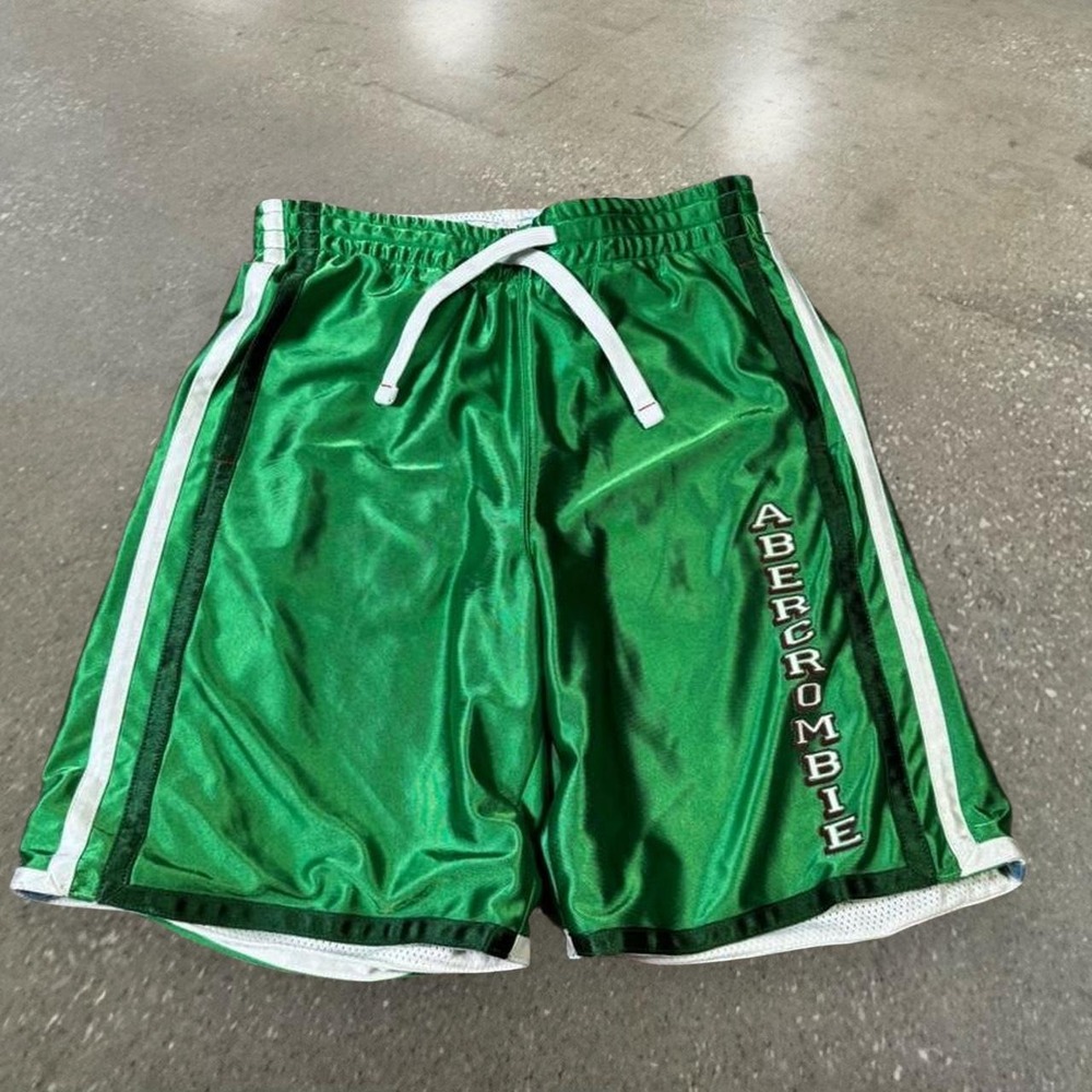 Abercrombie & Fitch Green Basketball Shorts Youth Large Y2K Athletic Mesh Lining